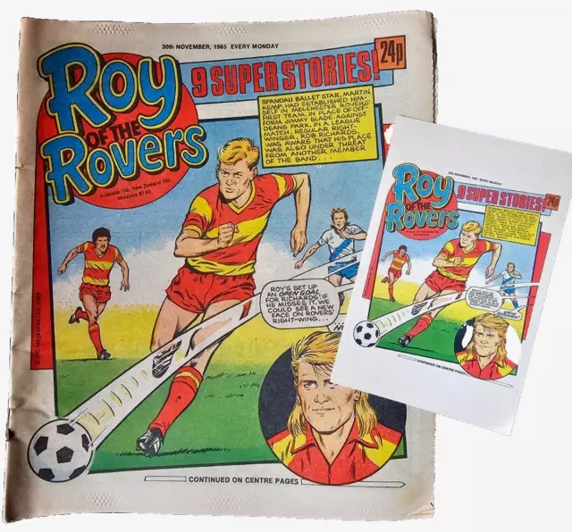 ROY OF THE ROVERS 30th NOVEMBER  1985 PAPER COMIC WITH FRONT COVER POSTCARD