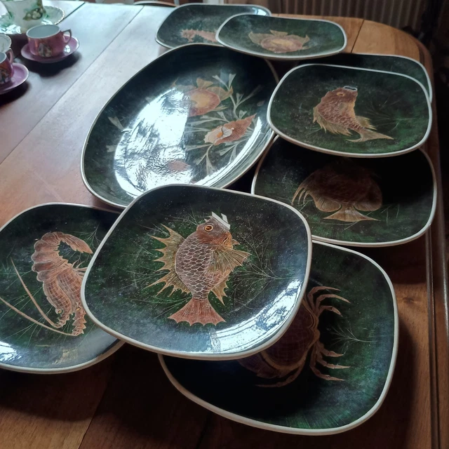 Assiettes Poisson en Verre par Arcoroc Arc, 1970s, Set de 12 en vente