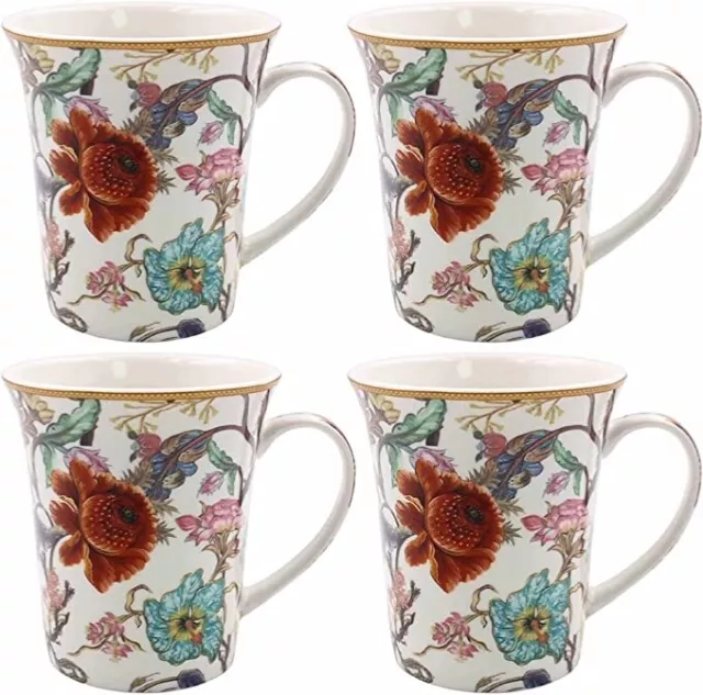 Set of 4 Fine China Coffee Mugs Tea Cups Anthina William Morris  Gift Box