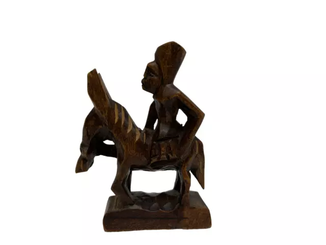 Vintage Artisan Wood Hand Carved  Man on Donkey Home Decor Collectible Figure