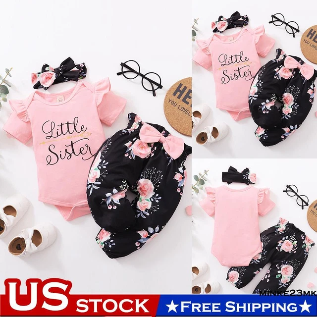 Newborn Baby Girl Letter Romper Tops Floral Pants Bodysuit Clothes Outfits Set