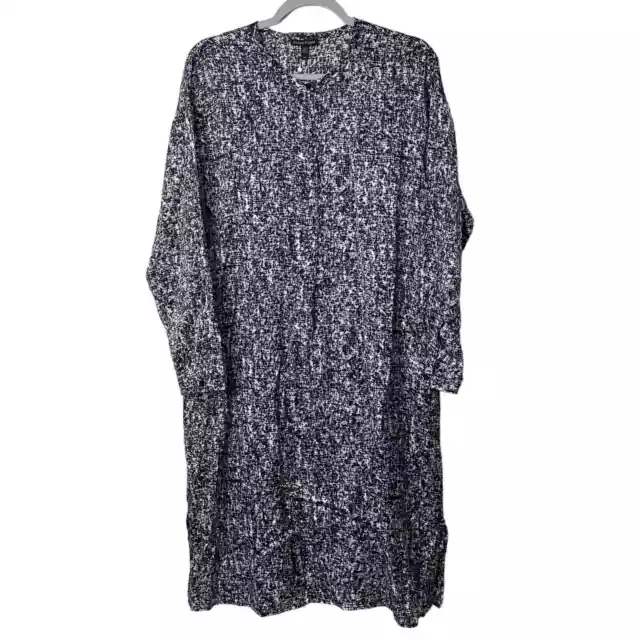 Eileen Fisher Prism Silk Organic Cotton Round Neck Black Print Shift Dress NWT S 2