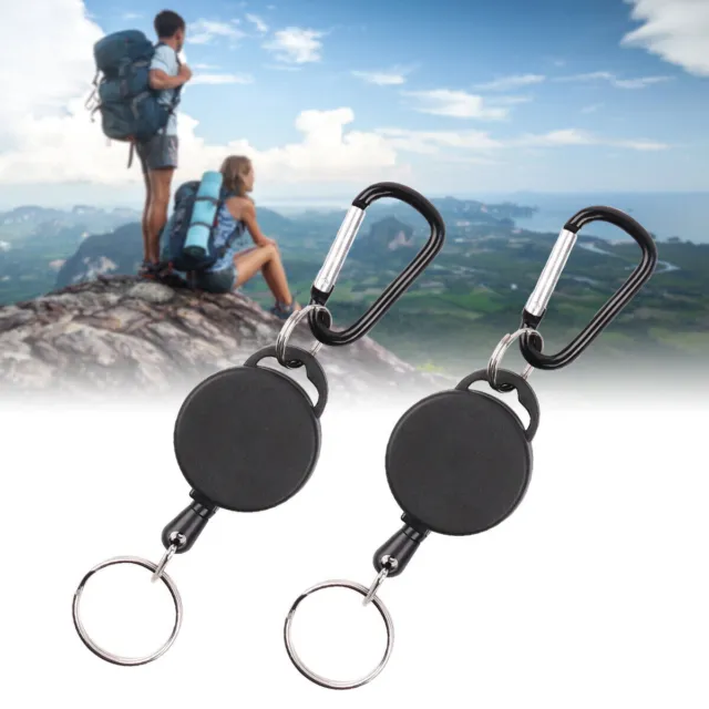 2 X Stainless Pull Ring Retractable Key Chain Recoil Keyring Heavy Duty Steel