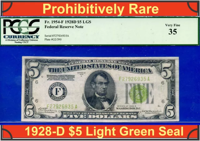 1928D $5 Federal Reserve Note PCGS 35 elite type Atlanta light green Fr 1954-F