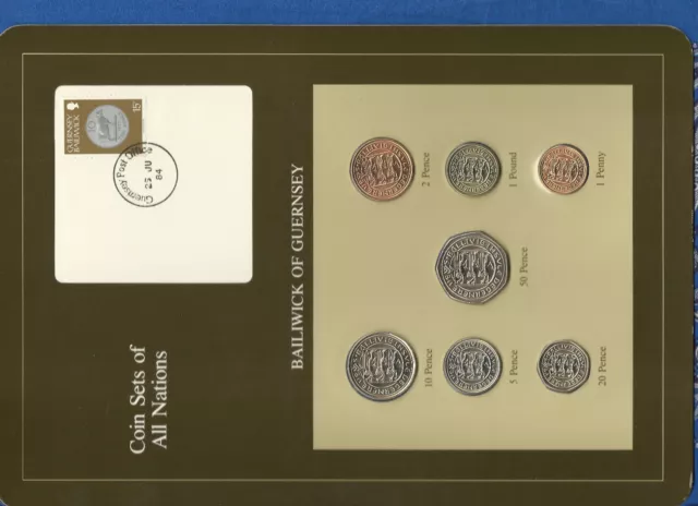 Coin Sets of All Nations Guernsey Brown w/card 1979-1983 UNC £1 1981 Lily 25JU84