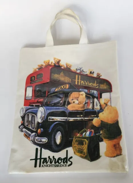 RARE HTF! Vtg Harrods Knightsbridge PVC Coated Teddy Bear Shopping Tote Bag Logo