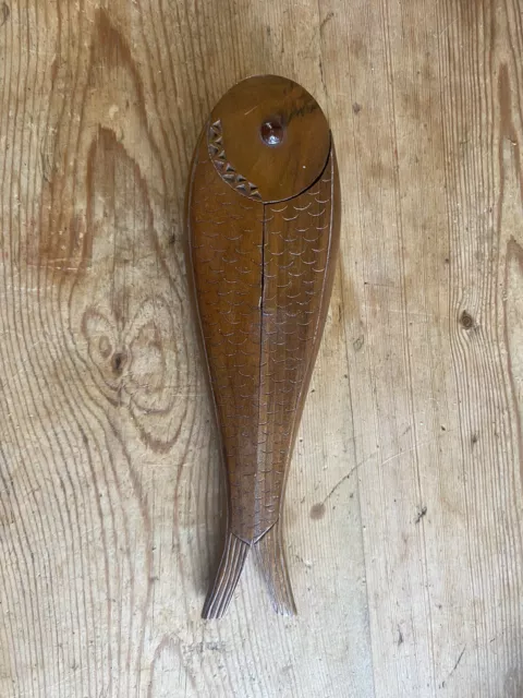 Vintage Nut Cracker Fish Shaped Wooden Folk Art Hand Carved