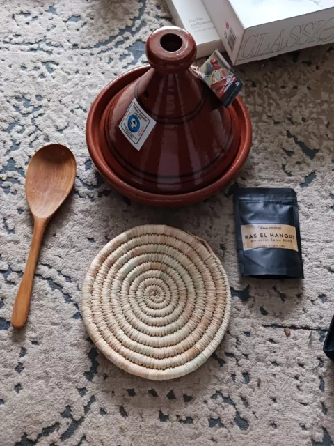 New in Box Verve Culture Moroccan Cooking Tagine for Two, Red W/ Spices Pack