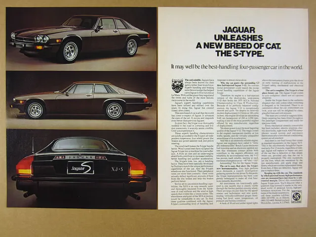 1976 Jaguar S-Type XJ-S XJS V-12 'A New Breed of Cat' car photo vintage print Ad