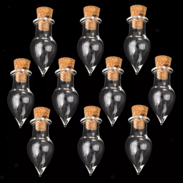 10 x MINI empty TEARDROP vials GLASS BOTTLES Cork Stopper DIY CHARM PENDANT