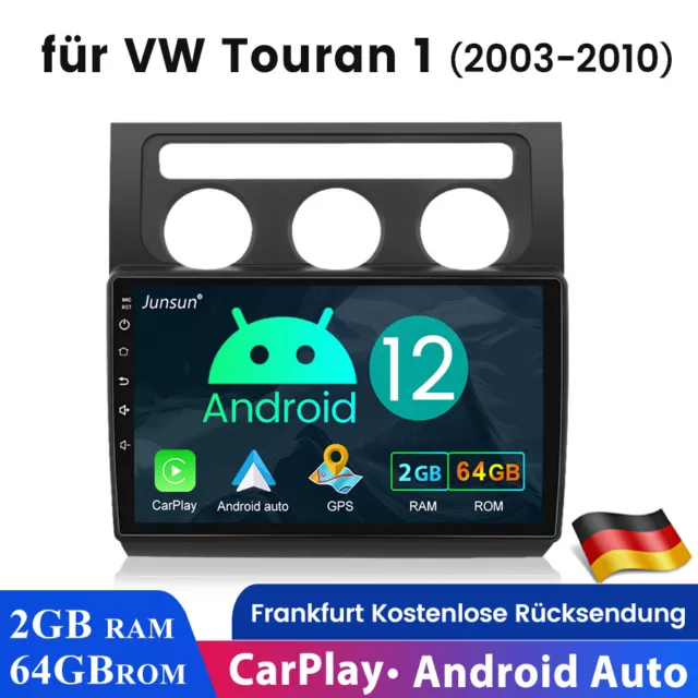 2+64 GB Radio de coche Android 12.0 para VW Touran 1T1 1T2 1T3 03-2010 GPS Navi CARPLAY