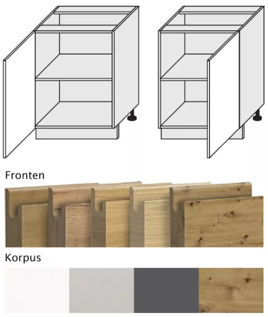 Kuechenunterschrank Arezzo 60x50x82cm Sans 1-türig Couleur au Choix (AZ-D1D / 60 2