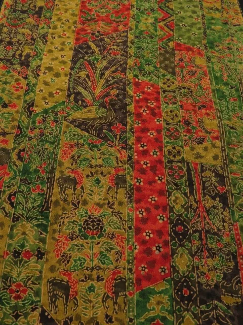 1N04z90 Japanese Kimono Crepe Silk  FABRIC Yellow ochre Animals 63"