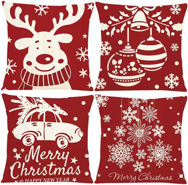 Juego de 4 fundas de almohada de Navidad para sofá sofá sofá sofá sofá 18"" X 18"" estuches
