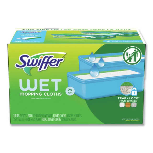 Sweeper TRAP + LOCK Wet Mop Cloth, 8 x 10, White, Open Window Scent, 38/Pack