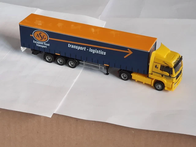 Modèle Réduit Camion MAN TGA LX Sattelzug Avec Bâche Coulissante ASG Danzas Andersen - Échelle 1:87 HO