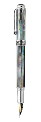 Xezo Maestro Fountain Pen, Fine Point. Black Mother of Pearl, Platinum Plated