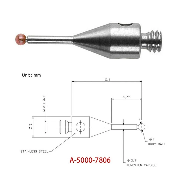 Stylet De Sonde Tactile CMM A-5003-3680 Précis - Pointe 3mm Pour Machine-Outil CNC Et Filetage