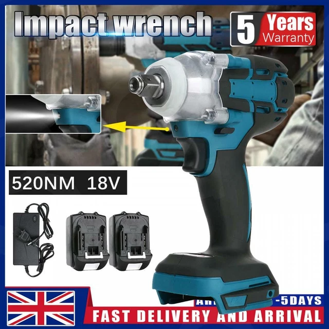 18V Brushless Cordless Impact Wrench 1/2" Driver Replace For Makita w/ 2 Battery