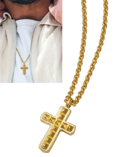 "Collar Colgante Cruz Cadena y Dije Cruz de Oro Laminado Para Hombre 24k GF 24"