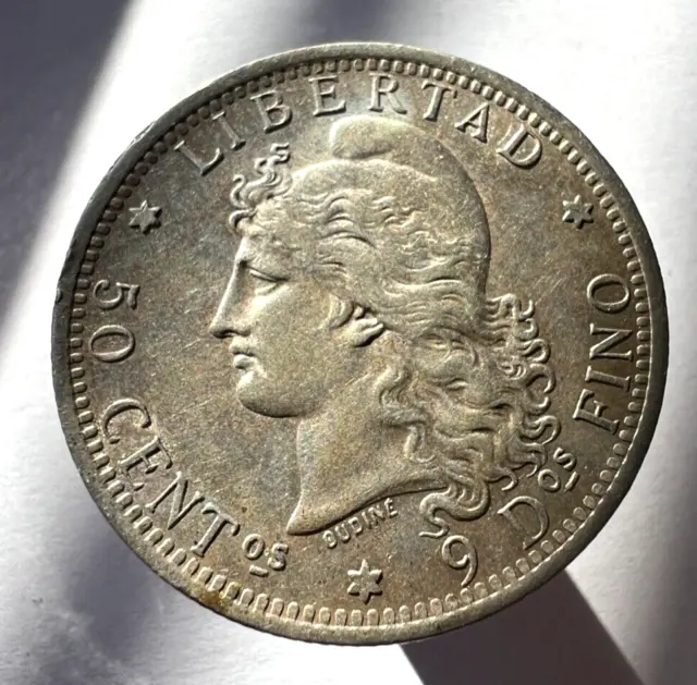 1882 Argentina 50 Centavos silver, Capped Liberty KM#28, AU+