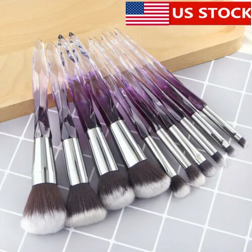 10Pcs Makeup Brushes Set Crystal Pencil Blush Face Powder Foundation Brush Tools