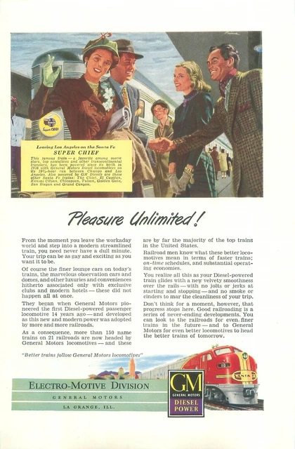 General Motors Electro-Motive Division RR Santa Fe Super Chief 1950s Magazine Ad