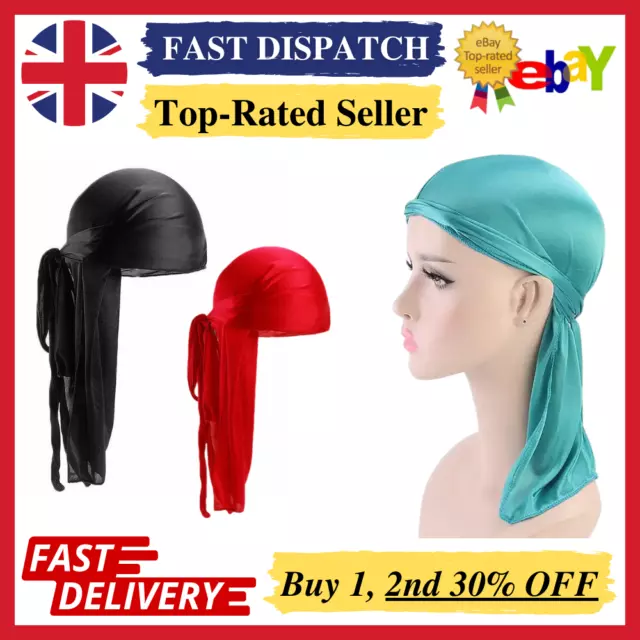 Unisex Men Womens Bandana Doo Durag Headwear Long Tail Soft Silk Pirate Cap Wrap