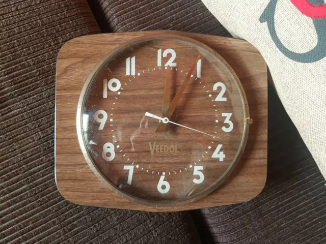 Horloge Vintage Pendule  Formica Publicitaire Veedol Huile Garage Automobilia