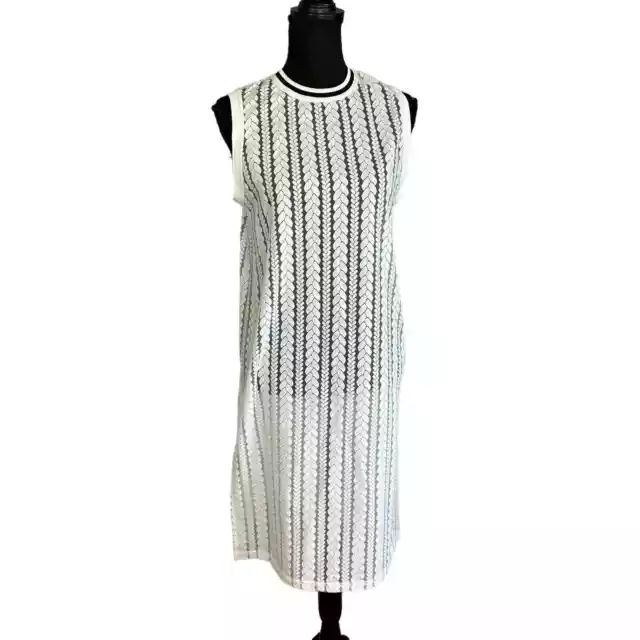 Rocket X Lunch LARGE White Tank Midi Dress Sporty Preppy Designer Sheer Knit 3