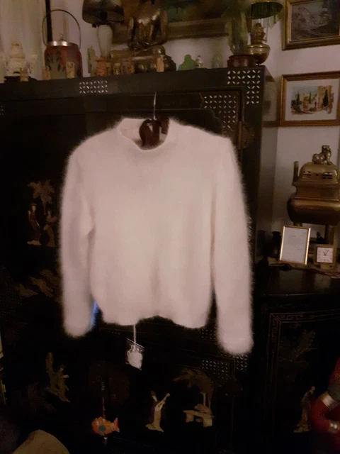 Pull En Angora Blanc Avec Nœuds - Fait Main En France - Taille XL - Tricot Léger Et Doux