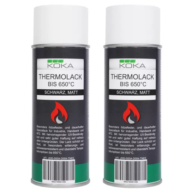 KOKA 2x Thermolack Nero fino A 650°C Resistente Al Calore Protezione UV Auto