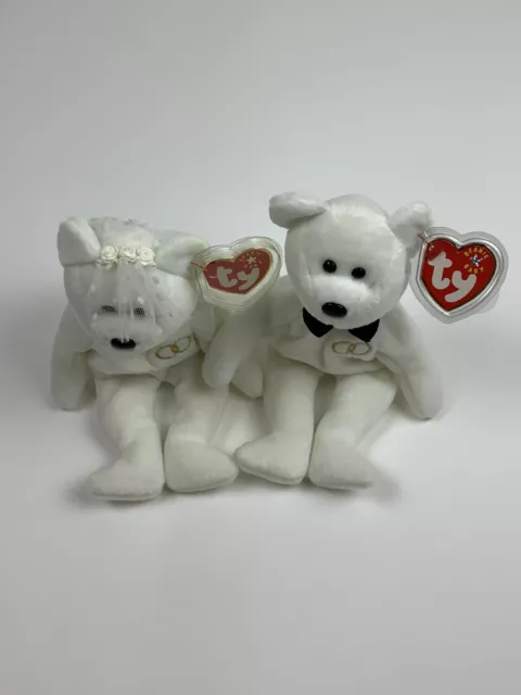 RARE ORIGINAL RETRAITÉ MR & MRS BRIDE & GROOM TY Beanie Baby 2