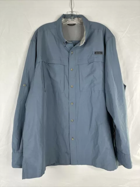 EDDIE BAUER VENTED Fishing Shirt Mens 3XL Blue Long Sleeve Button
