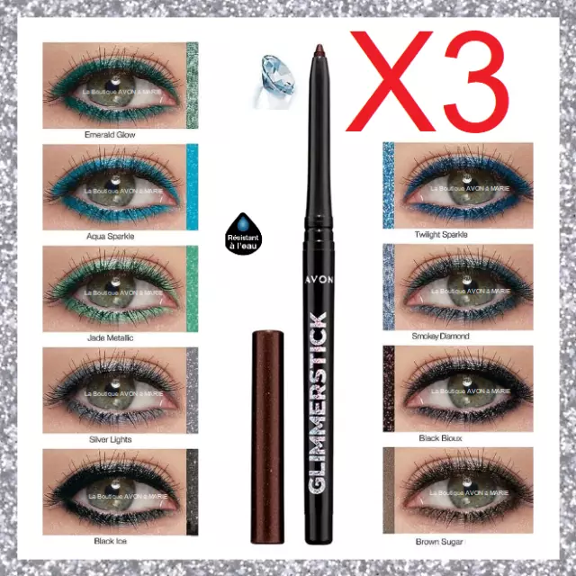 3 X EYE LINER Scintillant Crayon Rétractable yeux GLIMMERSTICK DIAMOND AVON