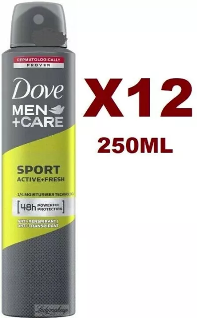 12Pz Dove Men Care Sport Active Fresh Deodorante Spray 250Ml Deo Uomo Corpo Body