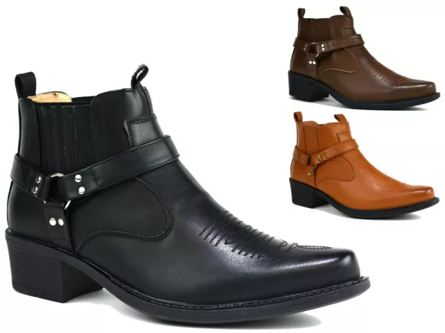 WAS £59.99 NOW £27.99 Mens Cowboy Cuban Heel Gusset Ankle Boots UK Sizes 6-12