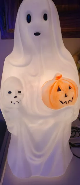 VTG Empire 23" Ghost Holding Skull & Pumpkin Lighted Halloween Blow Mold Deco