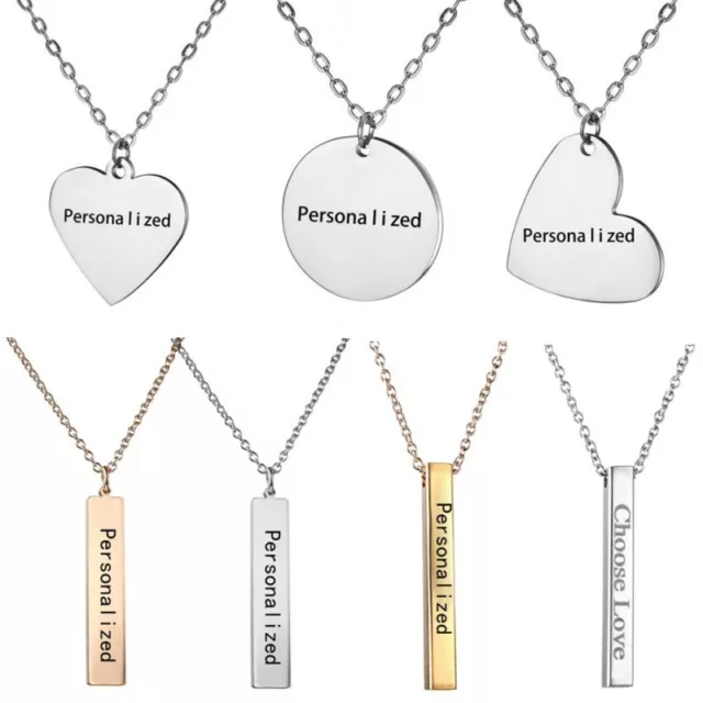 Stainless Steel DIY Personalized Custom Engraved Name Heart Pendant Necklace New