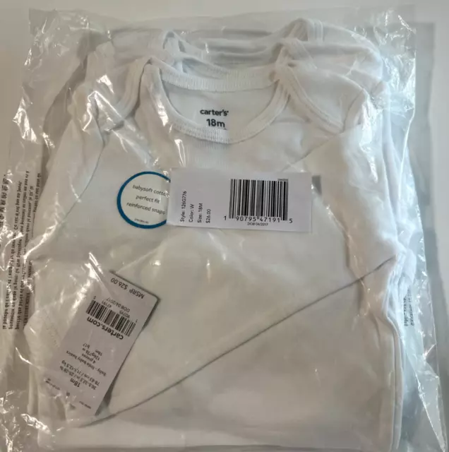 Baby Toddler Boy Girl Lot of 4 Bodysuits Carters Long Sleeve WHITE Size 18M NEW