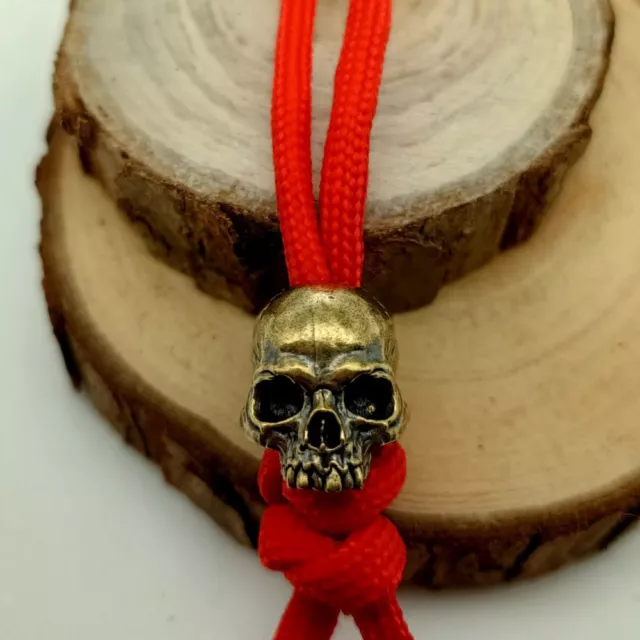 2 PCS Solid Brass Skull Lanyard Bead Knife Paracord Beads Bracelet Beads Pendant