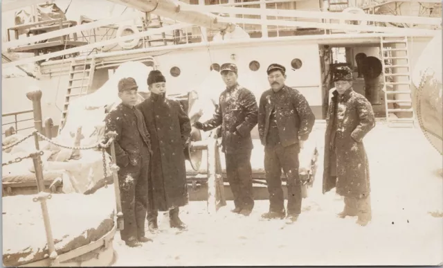 SS 'Restorer' British Cable Laying Ship Men Harry Prangwell ? RPPC Postcard H60