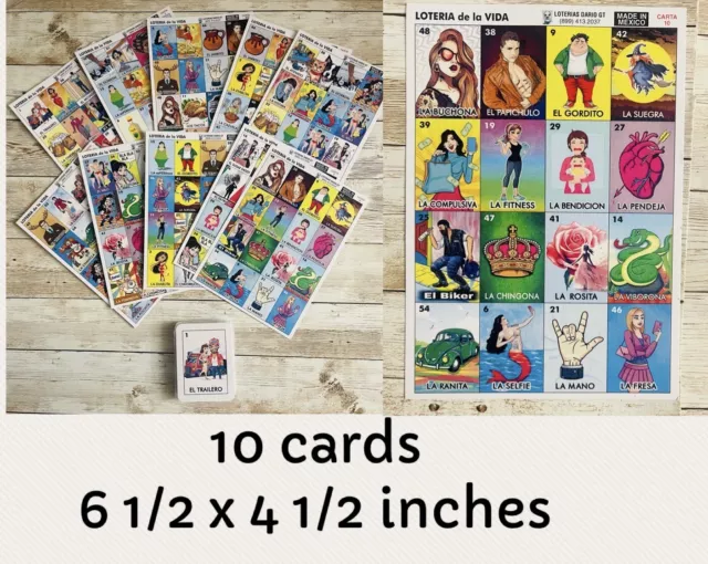 10 Cartas Loteria Mexicana De La Vida 10 Mexican Funny Life Loteria Cards 6x4 In