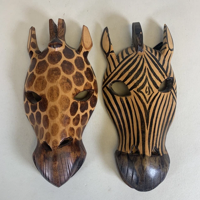 African Zebra Hand Carved Wooden Mask Tribal
