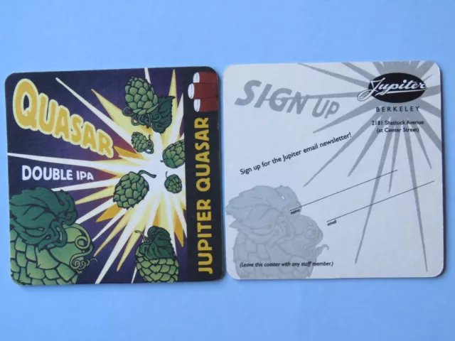 Beer Bar Coaster: JUPITER Quasar Double IPA ~ Berkeley, CALIFORNIA Craft Brewery