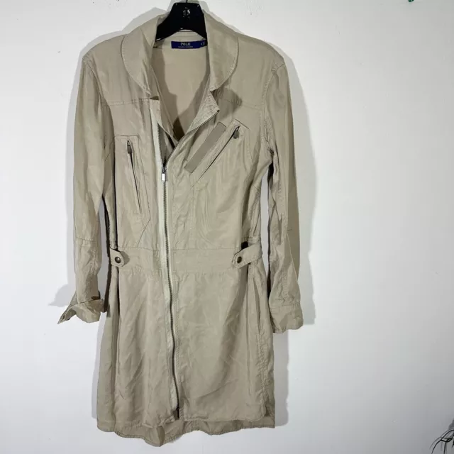 Polo Ralph Lauren Lyocell Utility Belted Shirt Dress Size 2 Beige Zip Front 3