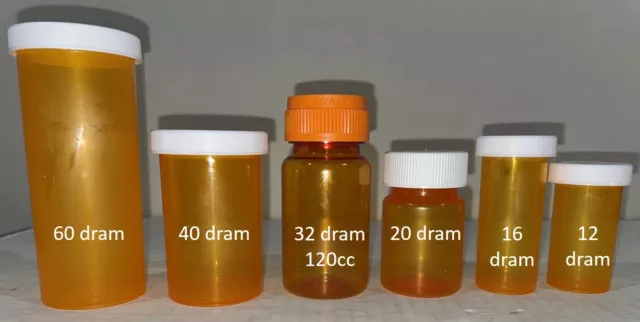 Lots Amber Green Plastic Rx Pill Bottles 12 13 16 20 32 40 60 dram Used Clean