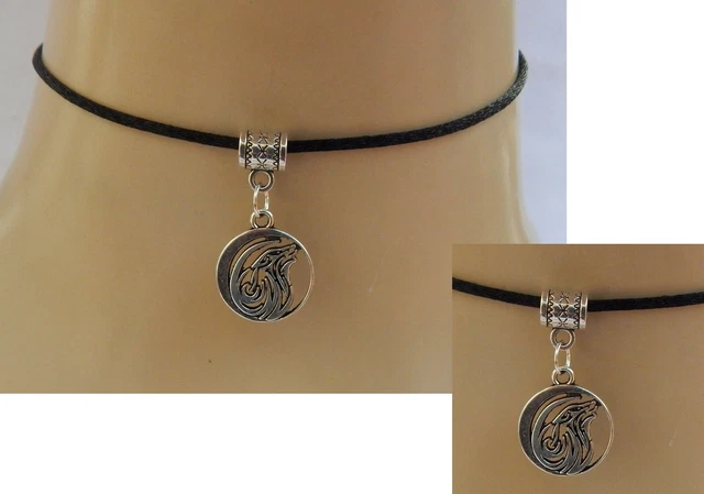Wolf Choker Necklace Silver Pendant Handmade Black Cord NEW Fashion Women