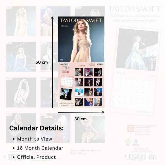 TAYLOR SWIFT OFFICIAL 2024 Calendar Square 30 x 30cm Month to View 16