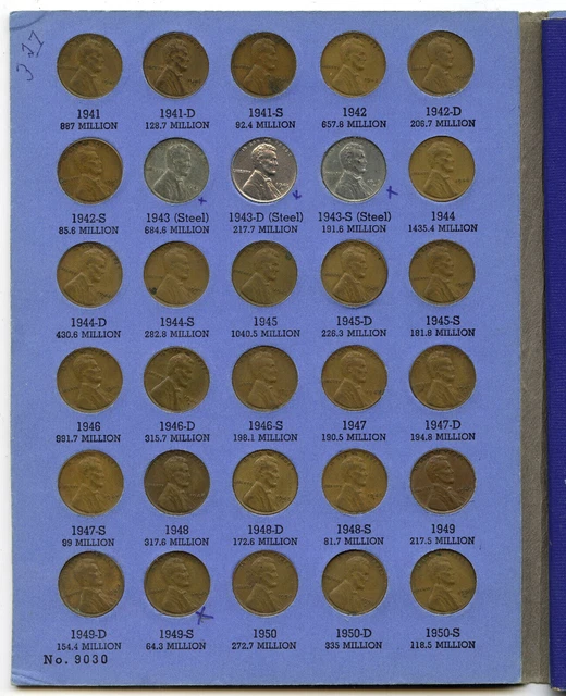 Lincoln Cents 1941 Penny Coin Set & Album Folder 9030 Whitman Pennies DN223